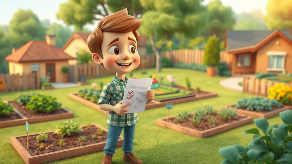 person evaluating sloping backyard with checklist for vegetable garden location, picking the ideal location for your garden