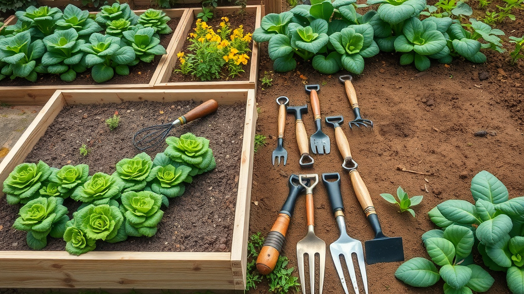 Durable garden hose with metal hose reel and premium nozzle; picking the right gardening tools